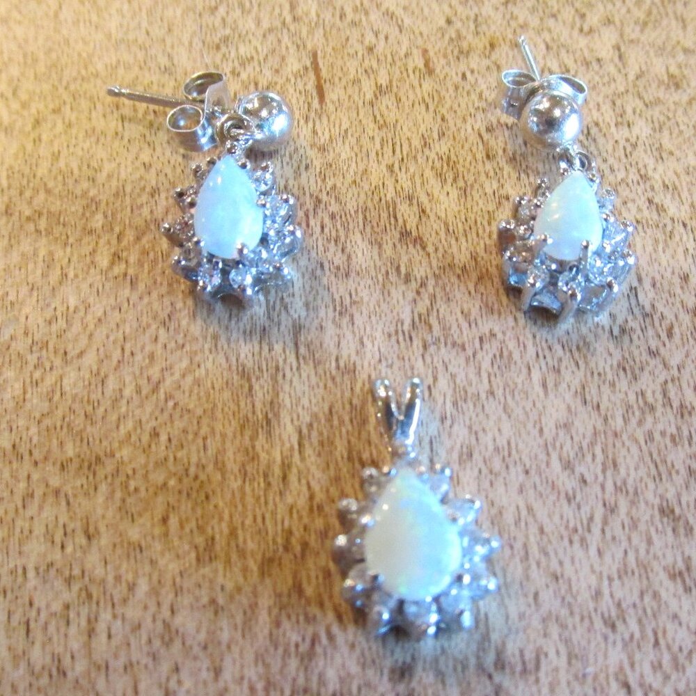 Opal & Diamond Earrings and Pendant Set